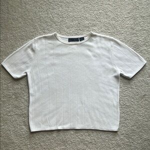 Laura Scott Off-White Textured Short Sleeve Top